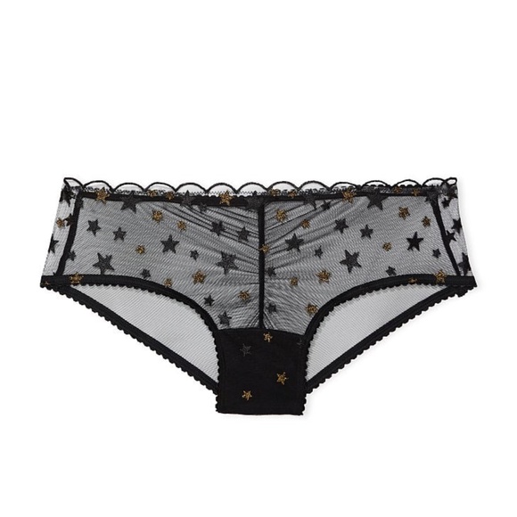 Victoria's Secret The Lacie Cheeky Panty Star Sheer Mesh Black Small NEW - Picture 3 of 3